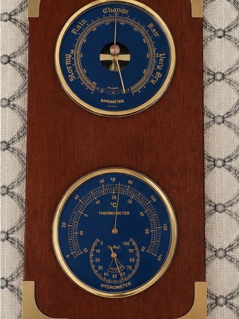 Hygrometer, Barometer, Thermometer Mahogany With Brass Corners Made In France